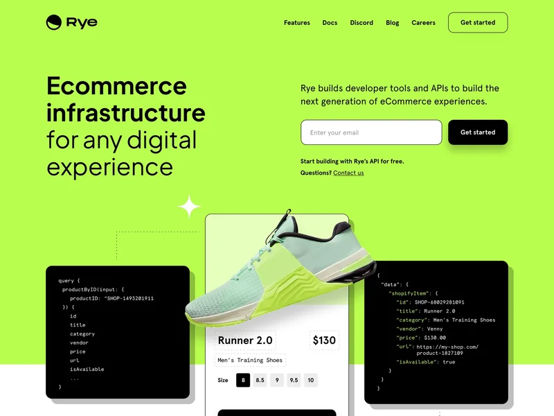 Rye, an ecommerce infrastructure landing page