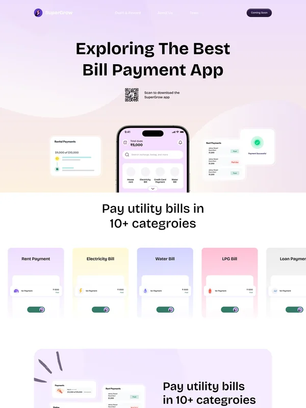 Supergrow, a bill payment app landing page